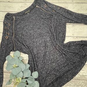 Always Indigo Heathered Grommet Long Sleeve Tunic